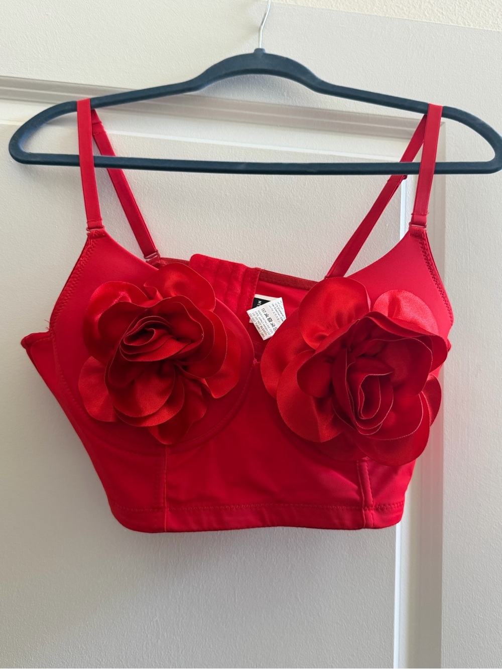 SHEIN Red Floral 3D Appliqué Longline Bralette